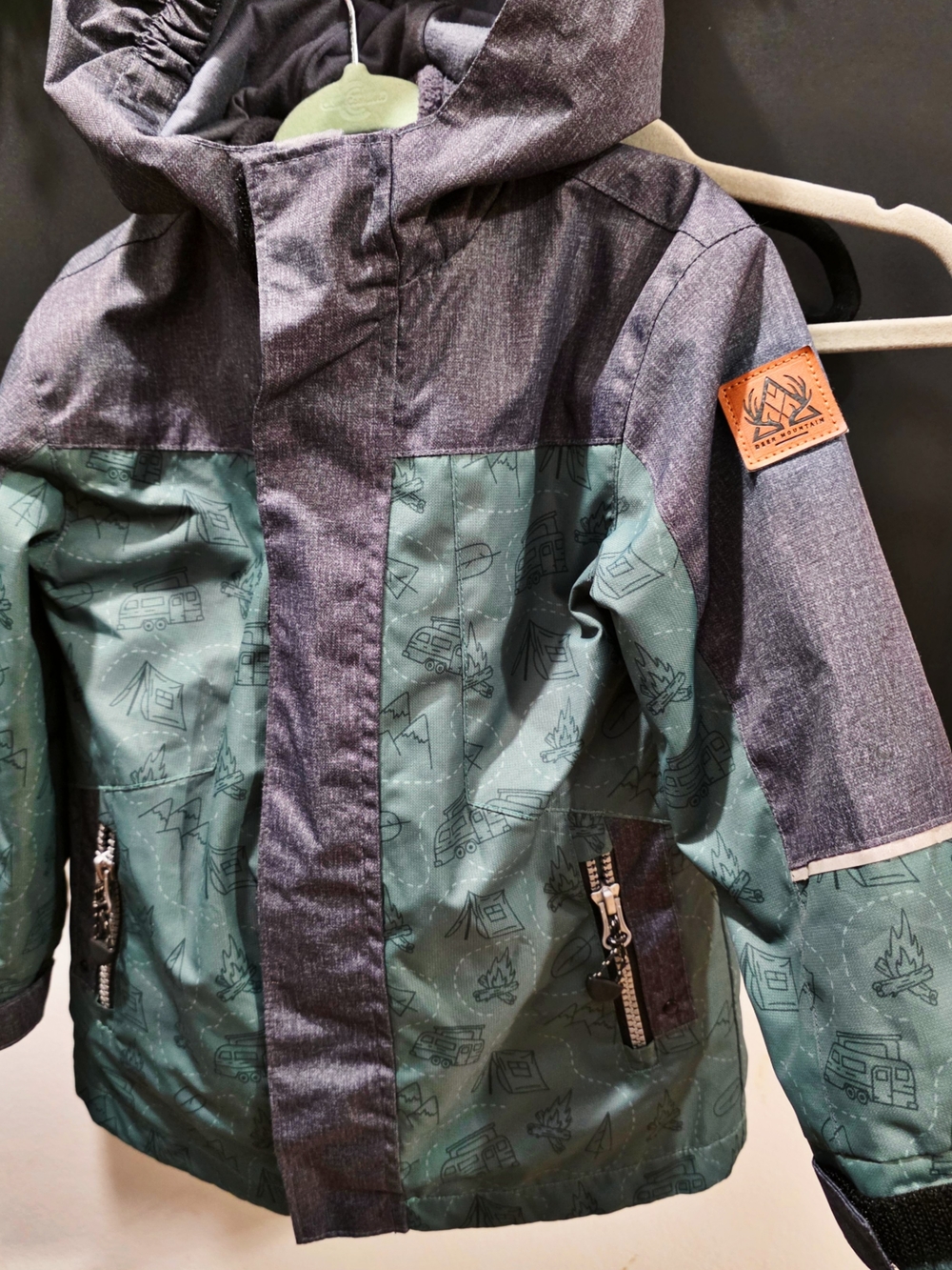 Kids Waterproof Hooded Jacket - Green/Charcoal 2 Ds 1
